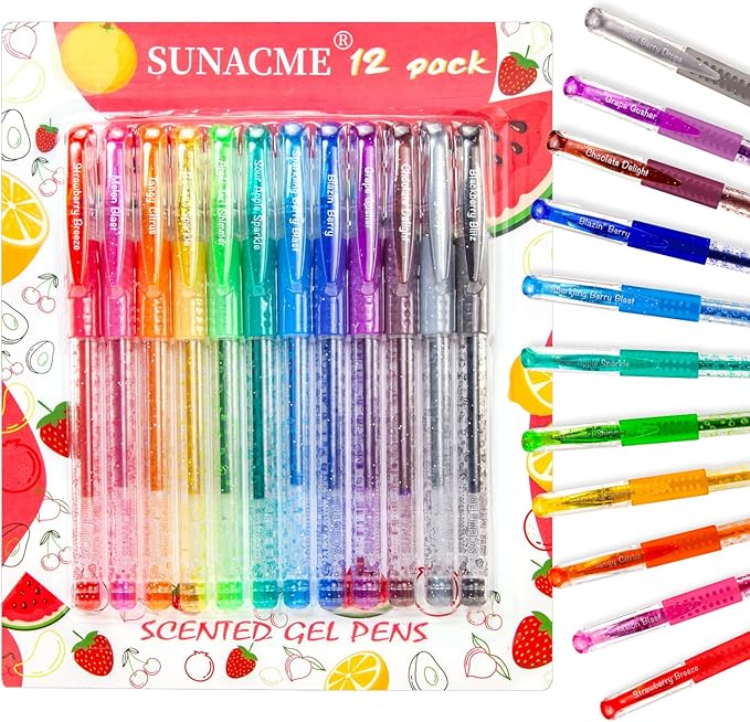 12 Colors Glitter Gel Pens,Glitter Pens Fine Tip Art Markers,for Adult Drawing, Writing, Coloring, Journaling