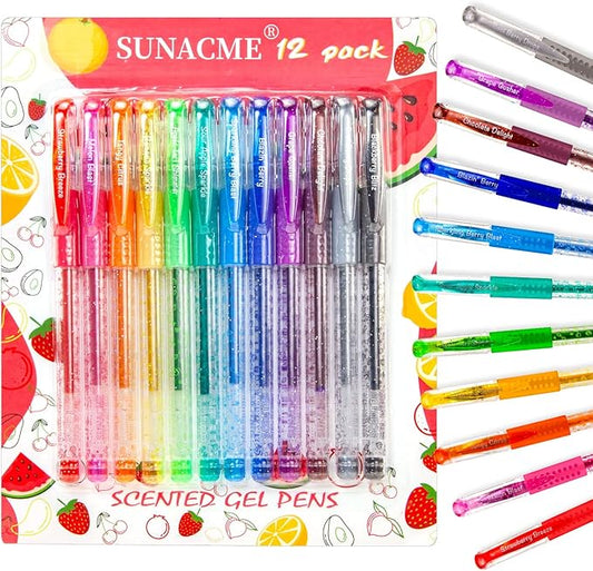 12 Colors Glitter Gel Pens,Glitter Pens Fine Tip Art Markers,for Adult Drawing, Writing, Coloring, Journaling