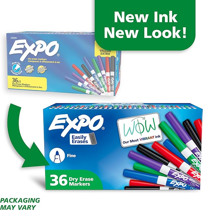 EXPO Low Odor Dry Erase Markers Fine Tip Assorted Colors 36 Count