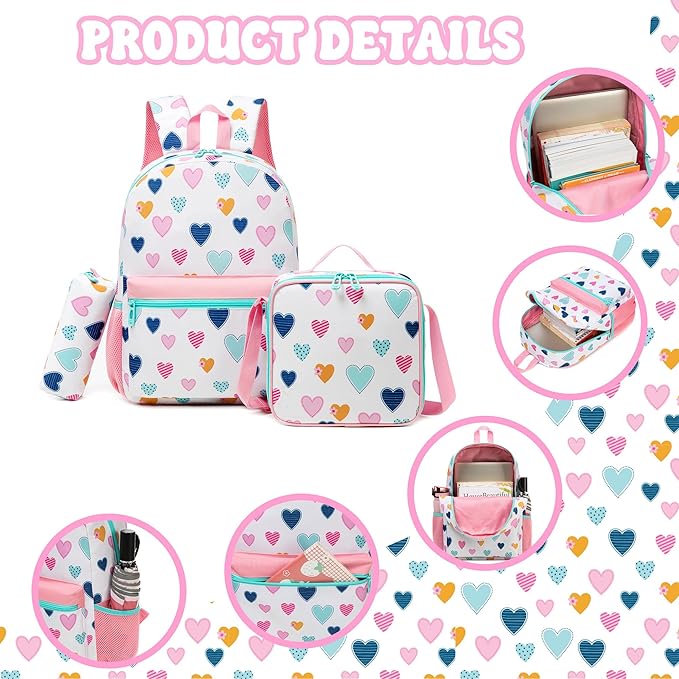 School Backpack for Girls 8-12 Backpacks for Girls Backpack with Lunch Box Kids Bookbag for School Aesthetic Backpacks for Elementary Middle