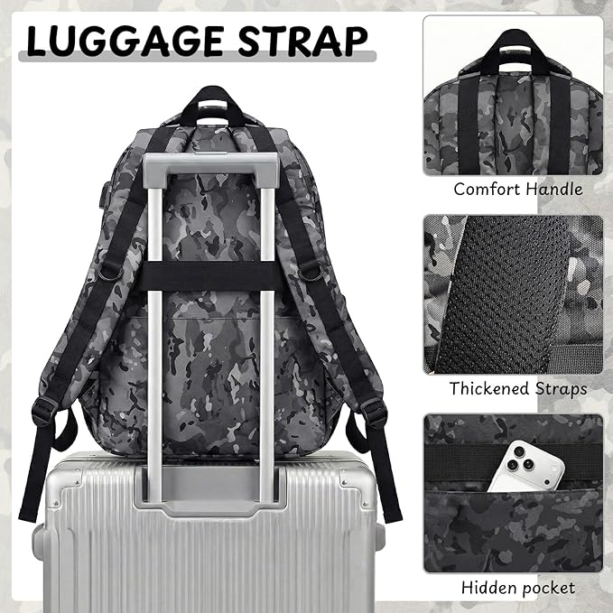 School Backpack for Boys - 5pcs Camo Boys Backpack with Lunch Box Set for Kids Teens Elementary Middle High School,18″ Large Capacity Students Bookbag