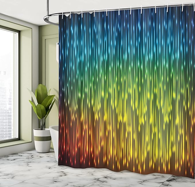 Ambesonne Colorful Shower Curtain, Galaxy Universe Outer Space Inspired Technical Neon Rain Modern Abstract Art Print, Cloth Fabric Bathroom Decor Set with Hooks, 69" W x 70" L, Lime Green Sky Blue