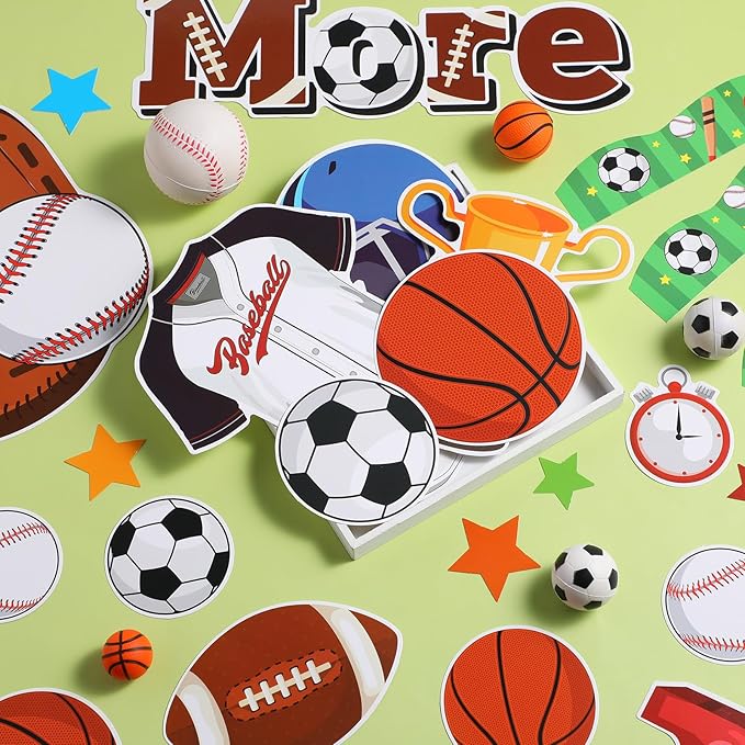Pasimy Sports Bulletin Board Decorations Back to School Classroom Decor Basketball Soccer Football Baseball Cutouts Sports Bulletin Borders Motivational Decor for Summer Home Office Wall Door Supplies
