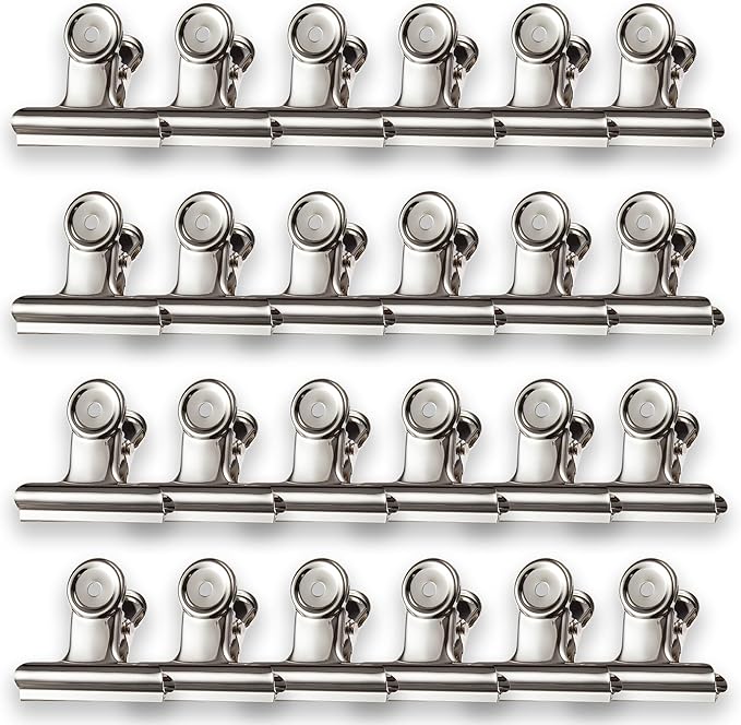 Stainless Steel Metal Hinge Clips 24 Pcs, Small Bulldog Clips 1.5 Inch, Bull Hinge Clip for Crafts, Photo, Drawing, Backdrop, Food Bags at Home, Office, School (Silver, 3/2 Inch)