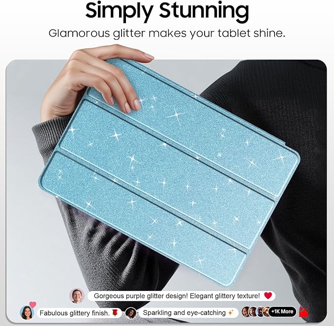 Fintie Slim Case for Samsung Galaxy Tab S10 Lite/ S10 FE/ S9 FE 5G 10.9 Inch/Tab S9 11 Inch with S Pen Holder, Glittering Sparkly Shockproof Cover with Shiny Clear Back Shell, Auto Wake/Sleep, Blue