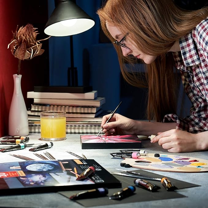 ARTEZA Metallic Gouache Paint Set with Black Canvas Paper, Includes 12 Gouache Colors, Foldable Canvas, DIY Art Kit for Artists & Beginners