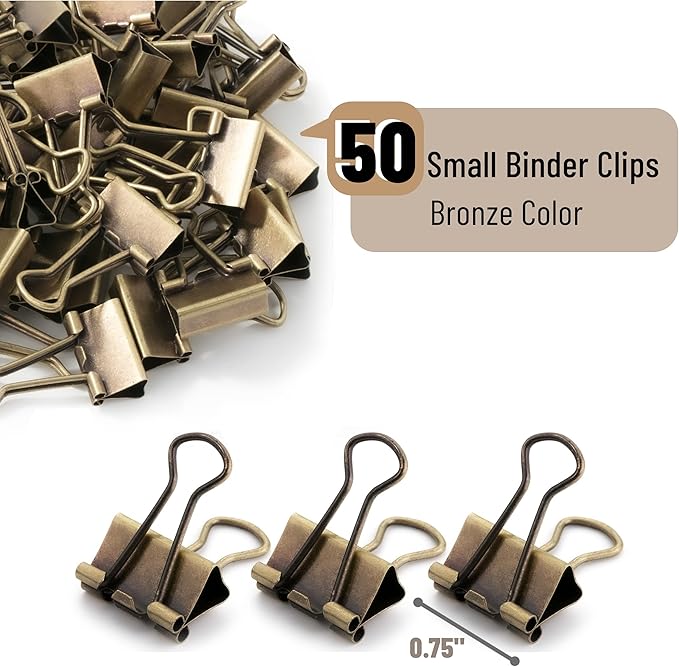 Mr. Pen- Binder Clips, Small, 50 Pack, 0.75 in, Bronze, Clips, Paper Binder Clips, Office Clips, Mini, Holds 50 Pages