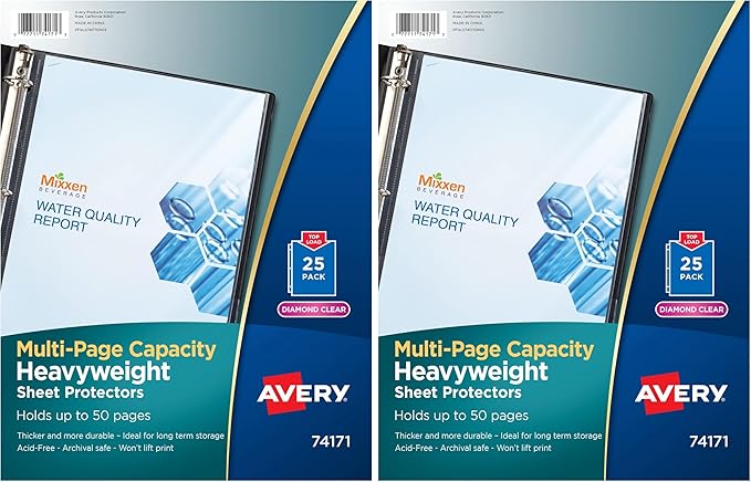Avery Clear High-Capacity Sheet Protectors, Hold 50 Sheets, Heavyweight, 25 Multi Page Protectors (74171) (Pack of 2)