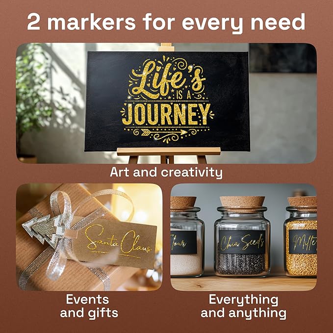 ARTISTRO 2 Glitter Gold Acrylic Paint Markers - 0.7mm Extra Fine-Tip Paint Pens - Perfect for Crafting, Art Projects, & More