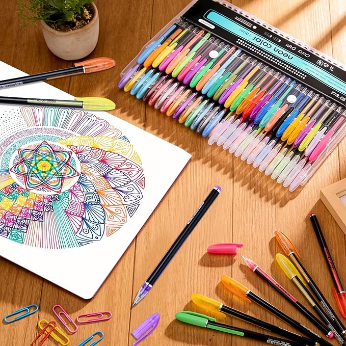 60 Colors Gel Pens Gel Pen Set for Adult Coloring, Metallic Glitter Pens & Gel Ink Pens for Journaling, Drawing, Cute Journal Pens Colored Gel Pens for Black Paper Writing