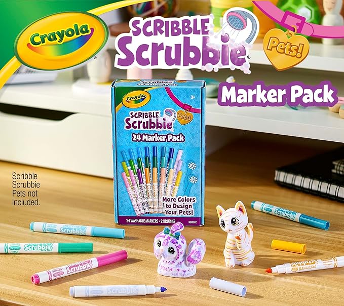 Crayola Scribble Scrubbie Pets Marker Refill & Expansion Set - 24 Washable Markers For Kids, Stocking Stuffers for Kids, Christmas Gifts For Girls & Boys [Amazon Exclusive]