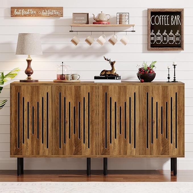 Tribesigns Set of 2 Sideboard Buffet with Storage, 59" Buffet Sideboard Cabinet with Adjustable Shelves, Accent Storage Cabinet for Living Room, Rustic Brown | Set of 2, with Storage