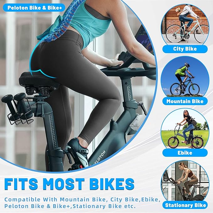 Oversized Bike Seat for Men & Women, Comfortable Gel Padded, Extra Wide Bicycle Seat Cushion Comfort, Replacement Saddle for Peloton, Stationary Exercise Bike, Mountain Bike, Cruiser, City Bike