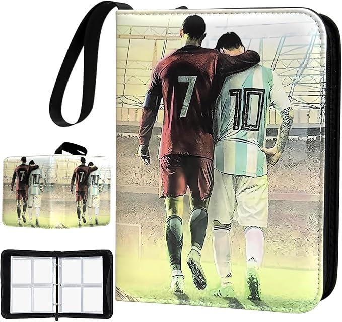 Soccer Card Binder - 400 Capacity 4-Pocket Trading Card Album, 3 Ring Card Holder Binder, Waterproof PU Leather, Zip Closure, Perfect Christmas Birthday Gift for Kids & Collectors