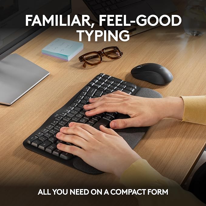 Logitech - Wave Keys MK670 Combo Ergonomic Wireless Keyboard and Mouse Bundle for Windows/Mac with Integrated Palm-Rest - Graphite (Renewed)