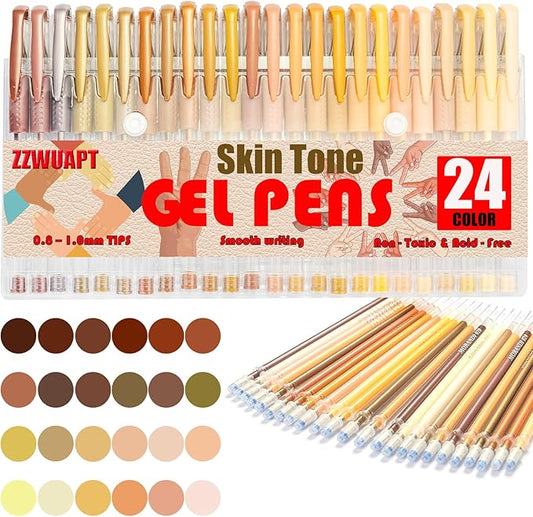 Skin Tone Gel Pens,72 Color Gel Pens Set including 24 Color Gel Pen with 48 Refills,40% More Ink Colored Gel Pens for Drawing, Doodling, Scrapbook, Journaling