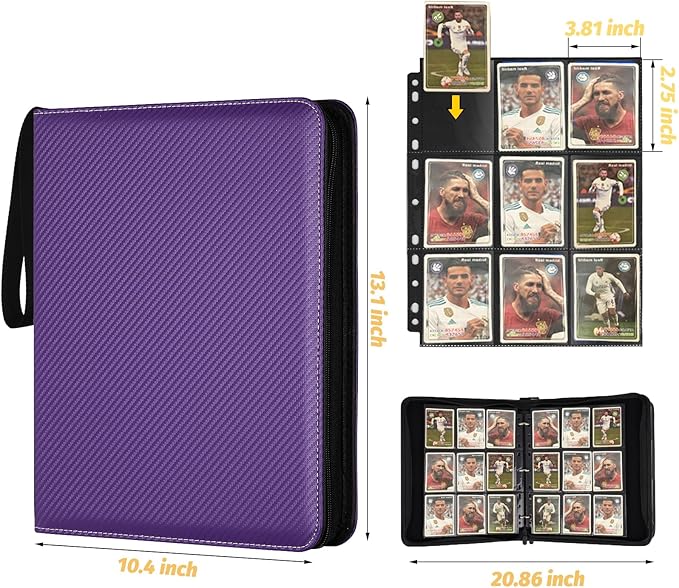 9 Pocket Card Binder, Premium Zip Trading Card Binder, 720 Double Sided Pocket PU Card Collection Binder, Collector Card Album, Card Folder for MTG, TCG, Sports Cards, Game Cards (purple)