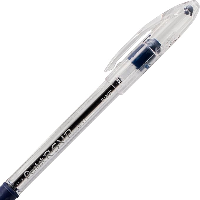 Pentel RSVP Ballpoint Pen, (0.7mm) Fine Line, Blue Ink, Box of 12 (BK90-C)