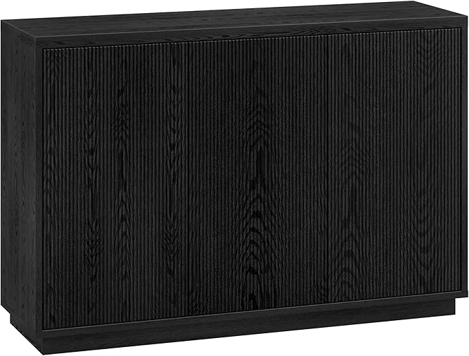 Henn&Hart 48" Fluted Sideboard Buffet Cabinet, Ribbed Wooden Credenza with 3 Doors, Adjustable Shelves, and Cable Management Cut-Outs for Dining Room, Kitchen, Living Room or Entryway, Natural Black