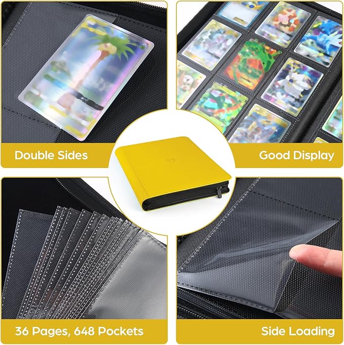 Card Binder 9 Pocket with Zipper, 648 Pockets Trading Card Holder Book, Premium PU Cover Zip Folder Binder, Side Loading Carrying Case Binder Album for TCG, MTG, Sports Cards, Game Cards
