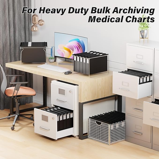 Ansook Extra Capacity Legal Size Hanging File Folders,Heavy Duty 2" Expansion File Folders Hanging with Tabs,12 Pack Plastic Legal File Cabinet Folders,Hanging File Frame Organizer,File Box Folder