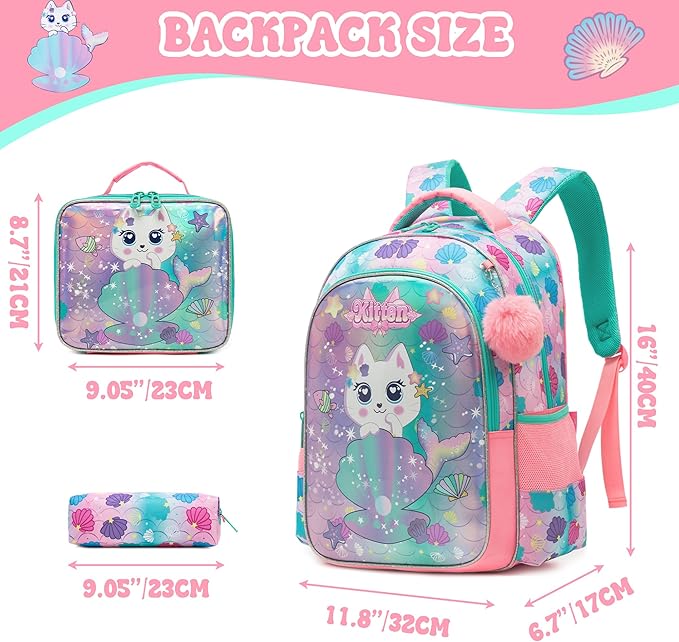 School Backpack for Girls 8-12 Backpacks for Girls Backpack with Lunch Box Kids Bookbag for School Aesthetic Backpacks for Elementary Middle Pink Schoolbag for Girl