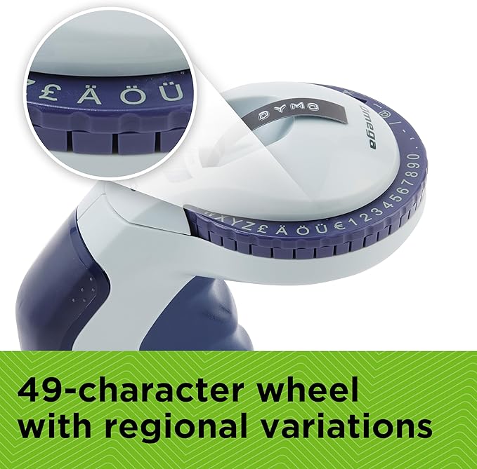 Dymo Embossing Label Maker with 3 Label Tapes | Omega Label Maker Starter Kit | Small, Ergonomic Design with Turn Click Wheel | for Home, DIY & Crafting (£/€, Ä, Ö & Ü)