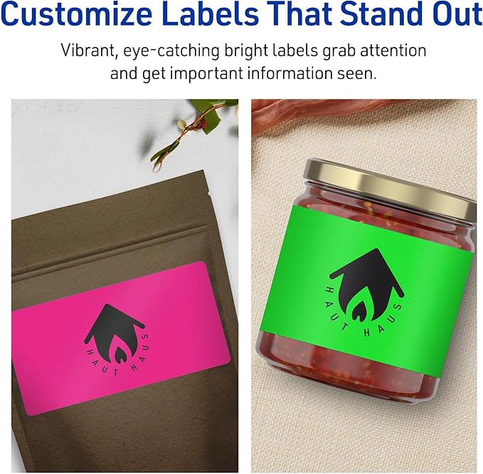 Avery Printable Labels with Sure Feed, 2" x 4", Assorted Neon Colors (Green, Magenta, and Yellow), Removable Adhesive, Laser & Inkjet Compatible, 120 Blank Labels per Pack (5-Pack of 6481)