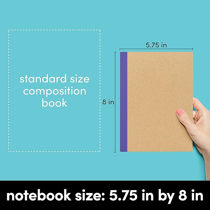 PAPERAGE 48-Pack Composition Notebook Journals, 120 Pages, Kraft Cover with Rainbow Spines, College Ruled Lined Paper, Small Size (8 in x 5.75 in) – for Home, Office or School Supplies