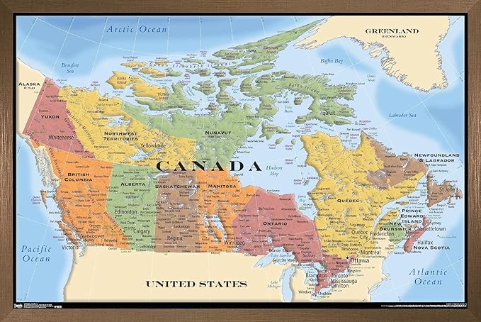 Map - Canada Wall Poster, 34L" x 22.4W", Bronze Framed Version