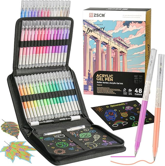 48 Colors 3D Acrylic Gel Pens & Black Paper Sketchbook for Drawing, 1mm Fine Point Acrylic Ink Pen, Opaque Archival Ink Pens for Black Paper Drawing, Sketching, Illustration, Card Making