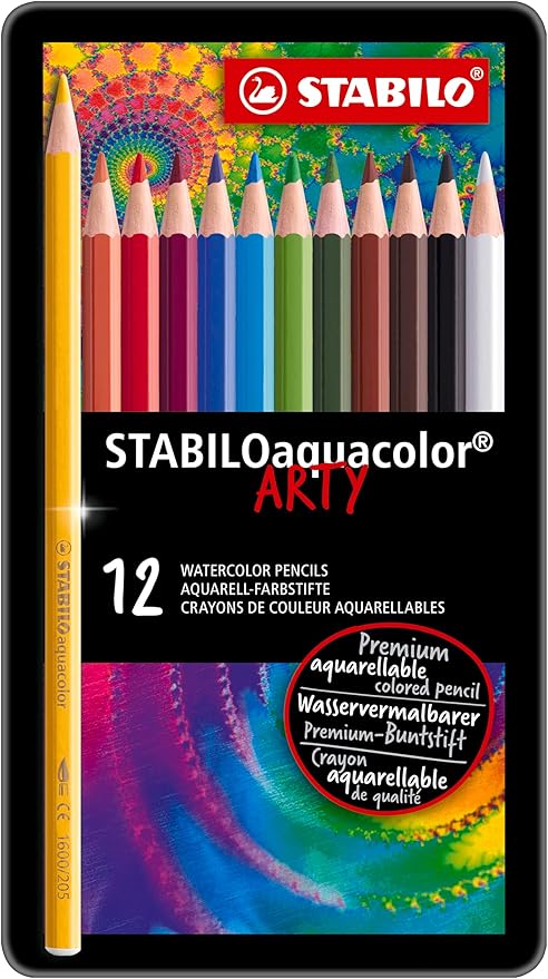 STABILO Aquarellable Coloring Pencil - STABILOaquacolor - Tin of 12 - Assorted Colors