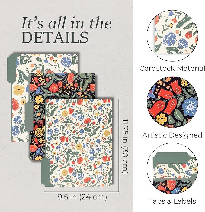 Steel Mill & Co Cute File Folders, Set of 9, Document Organizer for Filing Cabinet, Decorative Letter Size Files, Wanderlust