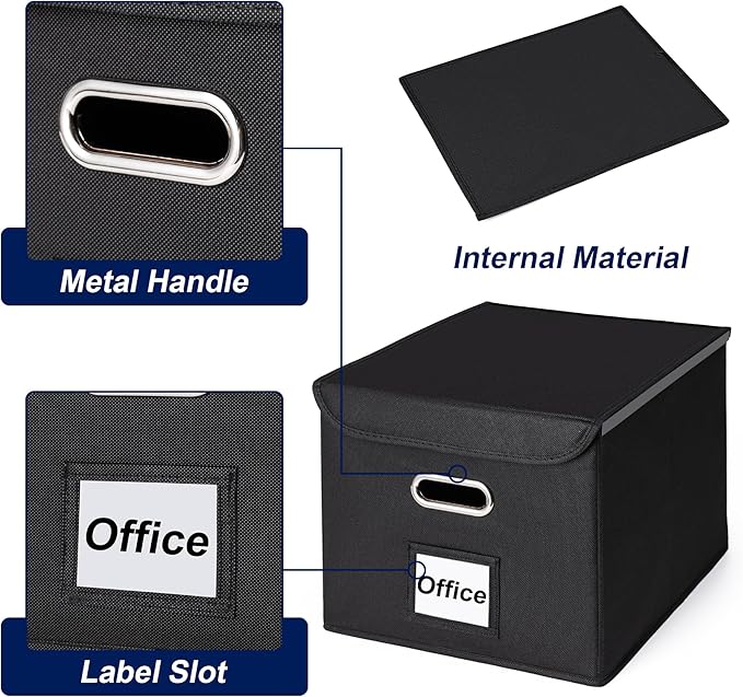 CADONO File Organizer Box with Lid, Collapsible File Folder Organizer with Plastic Slide, Hanging File Folder Box for Office Document Storage