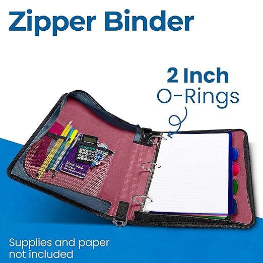 Case-it Classic Zipper Binder | 2-Inch O-Rings, 350 Sheet Capacity, Multiple Storage Pockets & Shoulder Strap | School & Office Organizer | D-251 Burgundy