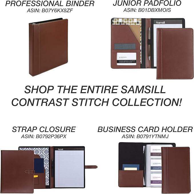 Samsill Contrast Stitch Leather Padfolio and Business Portfolio for Men and Women, Resume/Document Organizer with Writing Pad, Tan (71716)