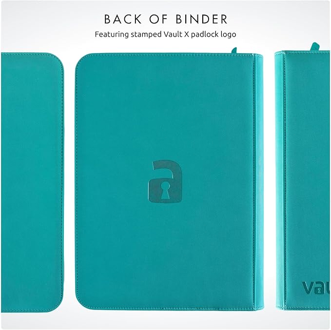 Vault X 4 Pocket Trading Card Zip Binder, 160 cards, Premium Exo-Tec Album Material, 20 Side-Loading Pages, Folder for Collectible Card Games, Sports, TCG (Teal)
