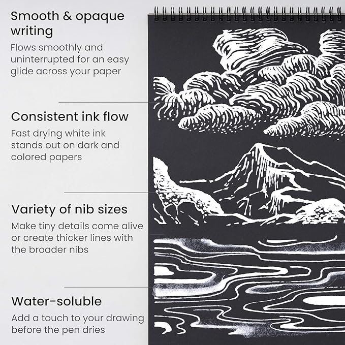 ARTEZA White Gel Pens, Set of 12 Rollerball Pens for Drawing, Highlights & Writing, Opaque Ink for Black Paper and Dark Surfaces