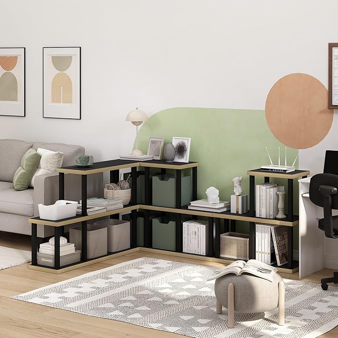 Furinno Turn-N-Tube Storage Shelves, 3-Cube Book Shelf, Accent Display Shelf, Toolless Open Shelves, Square Tubes, for Organization and Storage, Living Room, Garage, Home Office, Dark Americano