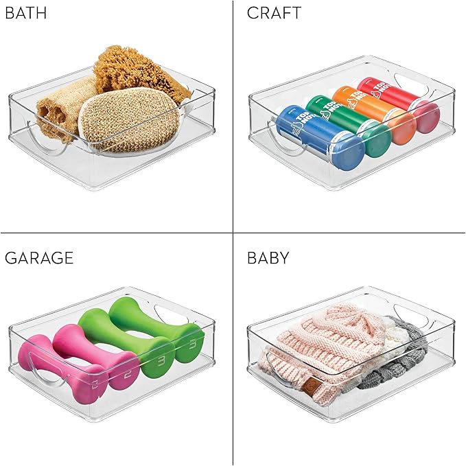 InterDesign iDesign Stackable Pantry Bin with Handles for Cabinets or Fridge, Clear, Made in USA (Pack of 4)