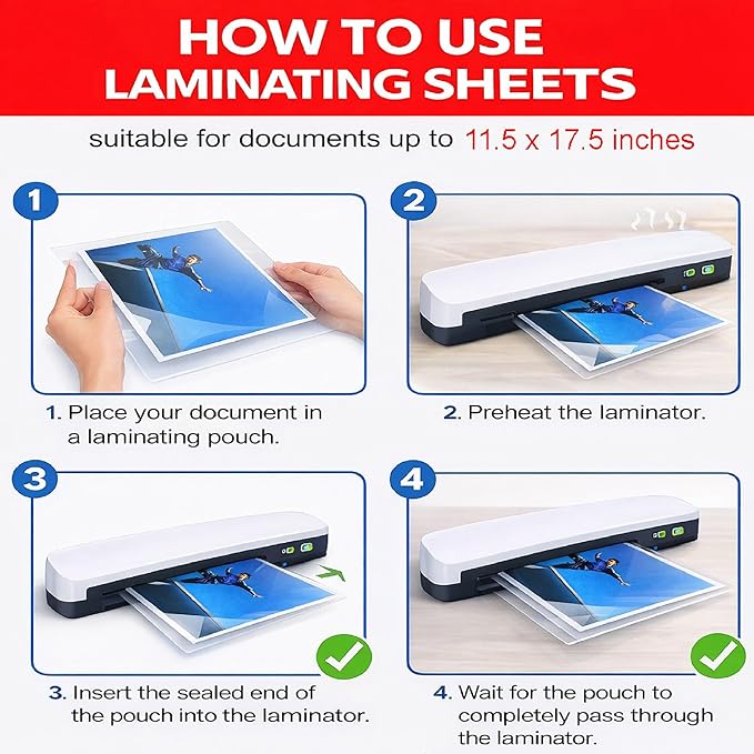 3MIL Thermal Laminating Sheets (100 Count) 11.5x17.5 inch, Legal Size Dry-Erase Friendly Laminating Pouches, Compatible with Laminator, Crystal Clear Laminated Finish