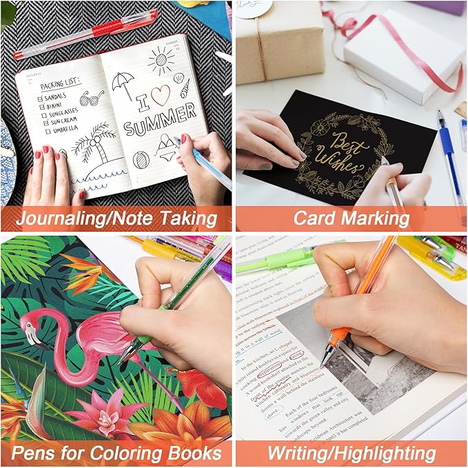 TANMIT 36 Colors Gel Pens Set for Adult Coloring Books, Colored Gel Marker with 40% More Ink, Great for Adult Doodling Scrapbooking Drawing