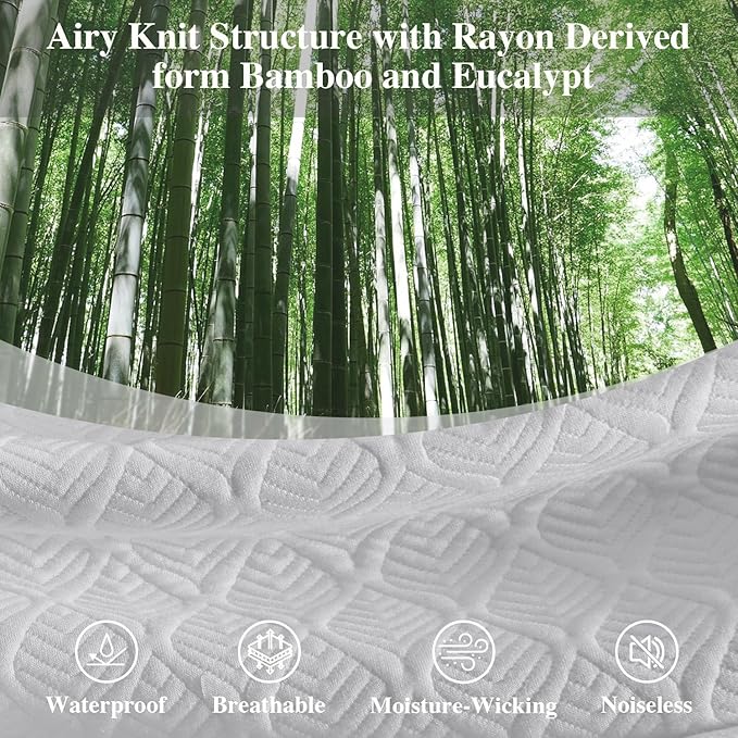 California King Mattress Protector, Waterproof Mattress Pad Washable Rayon Mattress Cover Breathable Noiseless Bed Protector 3D Patterns 5" - 21'' Elastic Fitted Deep Pocket(Light Grey)