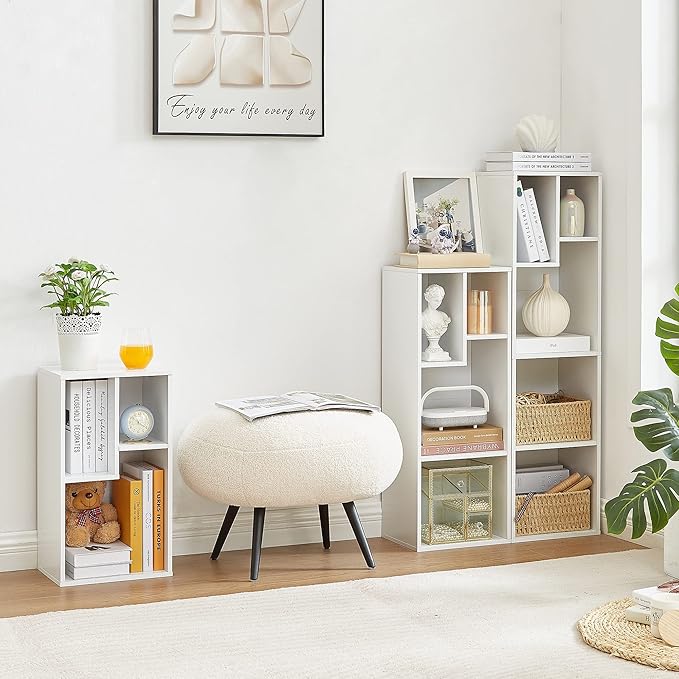 VECELO Small White Bookshelf, 3 Cube Shelf, Fits Tallest Hardcovers, Horizontal Available, Modern Storage Organzier for Small Spaces, Kids, White