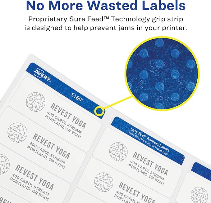 Avery High Visibility Printable Round Labels with Sure Feed, 2.5" Diameter, White, 300 Customizable Blank Labels Total (5294)