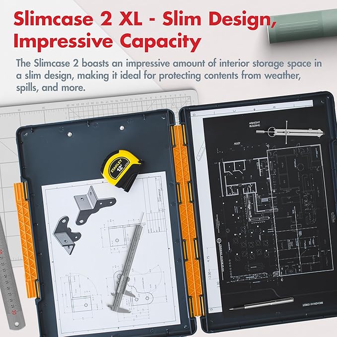 Dexas Legal Size XL Slimcase 2 Storage Clipboard, Gray with Orange Clip, 15.5" x 10.5"