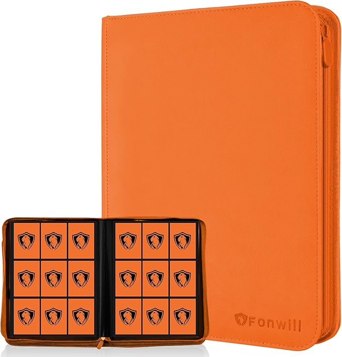 Trading Card Binder 9 Pocket, 360 Pockets Trading Card Holder Book, Premium PU Cover Zip Folder Binder, Side Loading Carrying Case Binder Album for TCG, MTG,Sports Cards, Game Cards (Orange-1)