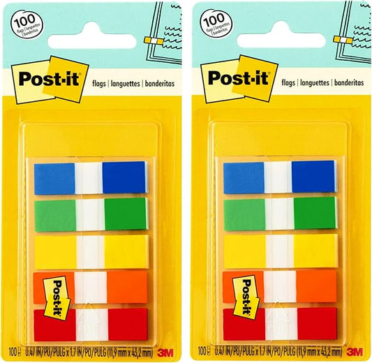 Post-it Flags 683-5CF, 5 Colors, 0.47 inch x 1.70 inch, Set of 2, 200 Total Flags