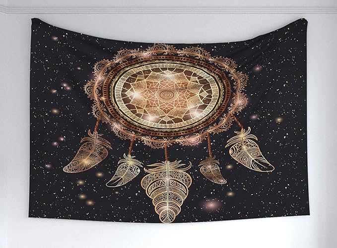 Ambesonne Mandala Tapestry, Dreamcatcher Motif with Magic Feathers in The Hippie Design on a Starry Backdrop Design Art, Fabric Wall Hanging Decor for Bedroom Living Room Dorm, 60" X 40", Dark Grey