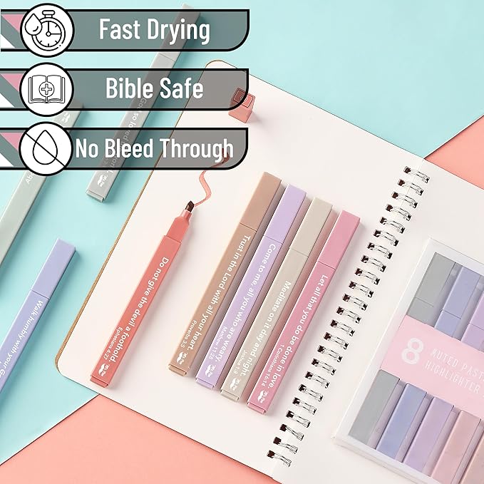 Mr. Pen- Bible Highlighters with Bible Verses, 8 Pack, Earthy, Aesthetic Highlighters, Markers No Bleed Through
